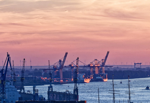 Containerbrücken in der Abendsonne